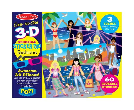 Набір для творчості Melissa&Doug Багаторазові 3D наліпки з окулярами Мода (MD9374)