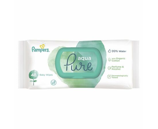 Детские влажные салфетки Pampers Aqua Pure 48 (8001090603326), изображение 2 Детские влажные салфетки Pampers Aqua Pure 48 (8001090603326), изображение 2