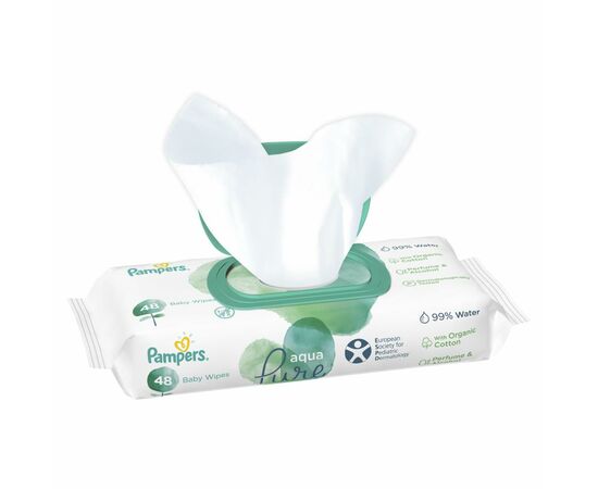 Детские влажные салфетки Pampers Aqua Pure 48 (8001090603326), изображение 3 Детские влажные салфетки Pampers Aqua Pure 48 (8001090603326), изображение 3