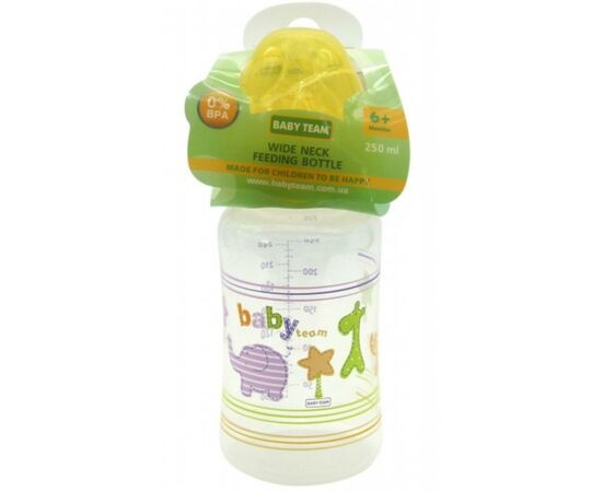 Бутылочка для кормления Baby Team c широким горлом, 250мл 6+ (1002_желтый), изображение 2 Бутылочка для кормления Baby Team c широким горлом, 250мл 6+ (1002_желтый), изображение 2