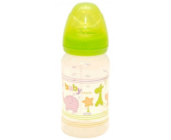 Пляшечка для годування Baby Team з широким горлом 6+, 250 мл (1002_желтый)
