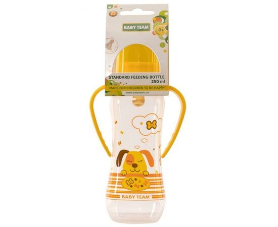 Бутылочка для кормления Baby Team с латексной соской 0+ и ручками 250 мл (1311_собачка_желтая), изображение 2 Бутылочка для кормления Baby Team с латексной соской 0+ и ручками 250 мл (1311_собачка_желтая), изображение 2