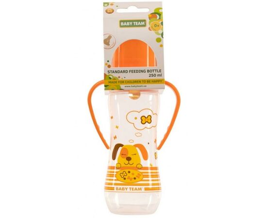 Бутылочка для кормления Baby Team с латексной соской 0+ и ручками 250 мл (1311_собачка_оранжевая), изображение 2 Бутылочка для кормления Baby Team с латексной соской 0+ и ручками 250 мл (1311_собачка_оранжевая), изображение 2