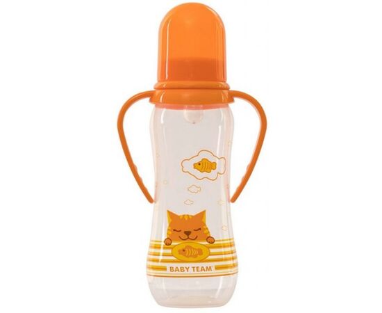 Бутылочка для кормления Baby Team с ручками и силиконовой соской, 250мл 0+ оранж (1411_оранжевый), изображение 2 Бутылочка для кормления Baby Team с ручками и силиконовой соской, 250мл 0+ оранж (1411_оранжевый), изображение 2