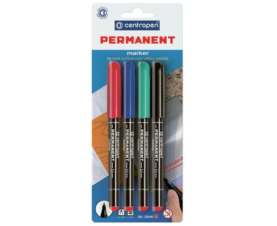 Маркер Centropen Permanent 2846 1 мм, SET 4colors (BLister) (2846/4/BL)
