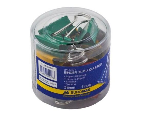 Биндер металлический Buromax 25мм, 12шт, color (BM.5354), изображение 2 Биндер металлический Buromax 25мм, 12шт, color (BM.5354), изображение 2