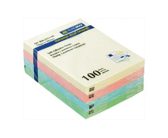 Бумага для заметок Buromax with adhesive layer 76х102мм, 100sheets, pastel colors mix (BM.2313-99), изображение 2 Бумага для заметок Buromax with adhesive layer 76х102мм, 100sheets, pastel colors mix (BM.2313-99), изображение 2
