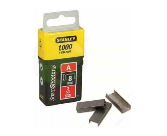 Скобы Stanley Light Duty тип а, 8мм, 1000шт (1-TRA205T), изображение 2 Скобы Stanley Light Duty тип а, 8мм, 1000шт (1-TRA205T), изображение 2