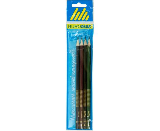 Олівець графітний Buromax HB, BOSS, SET 4шт, assorted colors (BM.8538-4)