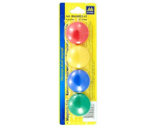 Магнит Buromax 30mm, set 4pcs, blister (BM.0022-43), изображение 2 Магнит Buromax 30mm, set 4pcs, blister (BM.0022-43), изображение 2