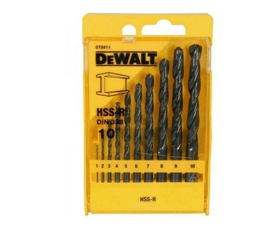 Набор сверл DeWALT HSS-R по металлу, 10шт, d=1-10мм. (DT5911)