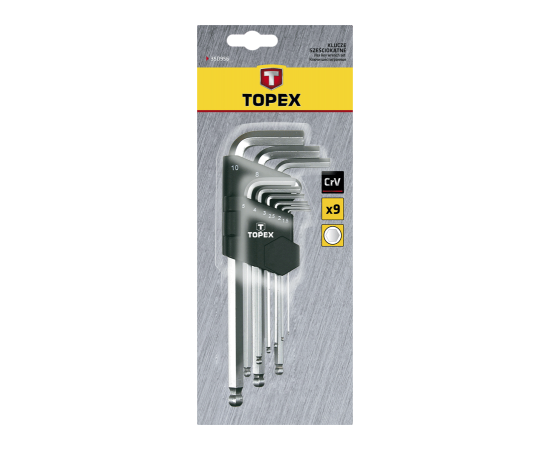 Набор инструментов Topex ключи шестигранные HEX 1.5-10 мм, набор 9 шт.*1 уп. (35D957), изображение 2