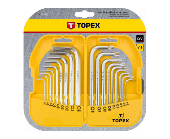 Набор инструментов Topex ключи шестигранные HEX и Torx, набор 18 шт.*1 уп. (35D952), изображение 2 Набор инструментов Topex ключи шестигранные HEX и Torx, набор 18 шт.*1 уп. (35D952), изображение 2