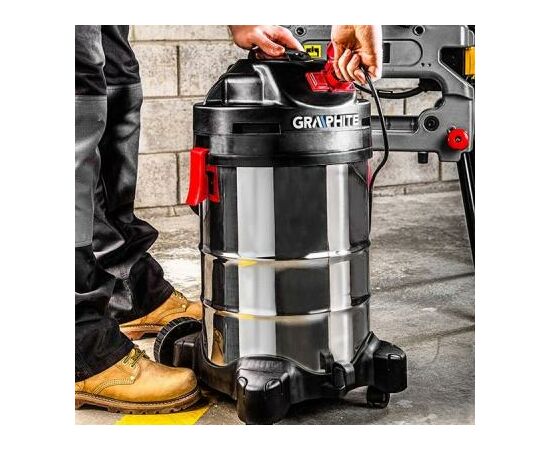 Пылесос строительный Graphite промышленный, 1500 Вт, розетка 220В - 2000Вт (59G607), изображение 3 Пылесос строительный Graphite промышленный, 1500 Вт, розетка 220В - 2000Вт (59G607), изображение 3