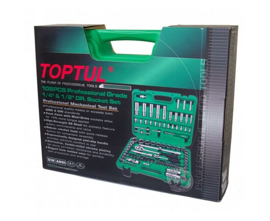 Набор инструментов Toptul автомобільний 1/4", 1/2" 108од. (6-гр.) (GCAI108R), изображение 4 Набор инструментов Toptul автомобільний 1/4", 1/2" 108од. (6-гр.) (GCAI108R), изображение 4