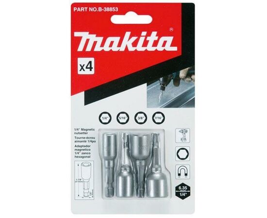 Набор инструментов Makita насадок магнитных дюймовых, 4 шт. (B-38853)