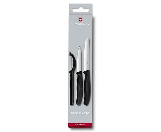 Набор ножей Victorinox SwissClassic из 3 предметов Черный с овощечисткой (6.7113.31), изображение 6 Набор ножей Victorinox SwissClassic из 3 предметов Черный с овощечисткой (6.7113.31), изображение 6