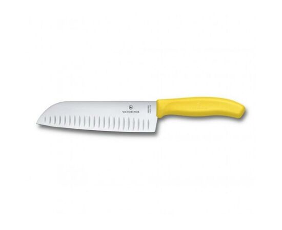 Кухонный нож Victorinox SwissClassic сантоку 17 см, ребристое лезвие, желтый (6.8526.17L8B)