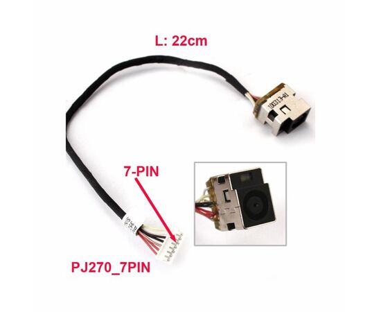 Разъем питания ноутбука с кабелем для HP PJ270 (7.4mm x 5.0mm + center pin), 8(7)-pi Универсальный (A49035), изображение 2 Разъем питания ноутбука с кабелем для HP PJ270 (7.4mm x 5.0mm + center pin), 8(7)-pi Универсальный (A49035), изображение 2