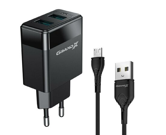 Зарядний пристрій Grand-X 2USB 5V 2,4A + micro-USB cable (CH-50U)