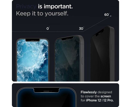 Стекло защитное Spigen iPhone 12 mini Glas tR EZ Fit (Privacy) (2Pack) (AGL01813), изображение 4 Стекло защитное Spigen iPhone 12 mini Glas tR EZ Fit (Privacy) (2Pack) (AGL01813), изображение 4