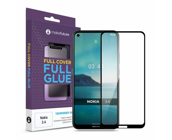 Стекло защитное MakeFuture Nokia 3.4 Full Cover Full Glue (MGF-N34)