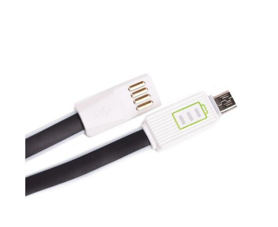 Дата кабель USB 2.0 - Micro USB 1,2A LED плоский (Black) 1,0м Drobak (218762)