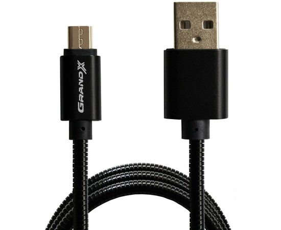 Дата кабель USB 2.0 AM to Micro 5P 1.0m Cu, 2.1A, Black Grand-X (MM-01B), зображення 2 Дата кабель USB 2.0 AM to Micro 5P 1.0m Cu, 2.1A, Black Grand-X (MM-01B), зображення 2