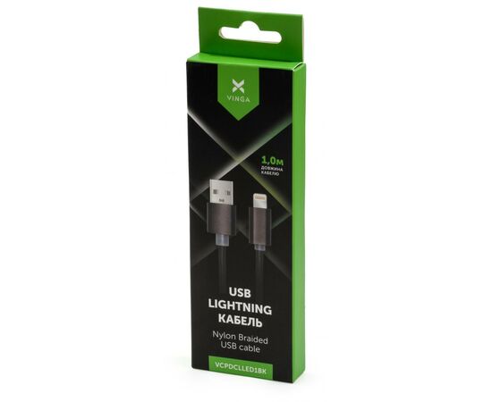 Дата кабель USB 2.0 AM to Lightning 1m LED black Vinga (VCPDCLLED1BK), изображение 4 Дата кабель USB 2.0 AM to Lightning 1m LED black Vinga (VCPDCLLED1BK), изображение 4