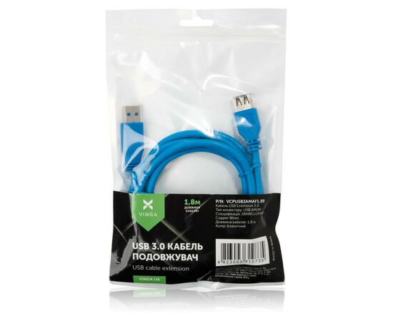 Дата кабель USB 3.0 AM/AF 1.8m Vinga (VCPUSB3AMAF1.8B), изображение 3 Дата кабель USB 3.0 AM/AF 1.8m Vinga (VCPUSB3AMAF1.8B), изображение 3