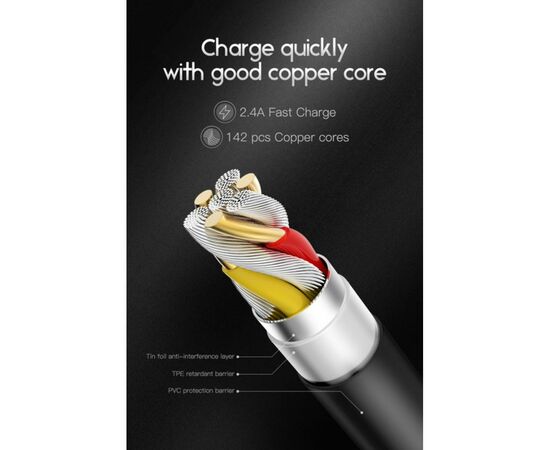 Дата кабель USB 2.0 AM to Lightning 1.2m Nets T-L801 Black T-Phox (T-L801 black), изображение 3 Дата кабель USB 2.0 AM to Lightning 1.2m Nets T-L801 Black T-Phox (T-L801 black), изображение 3