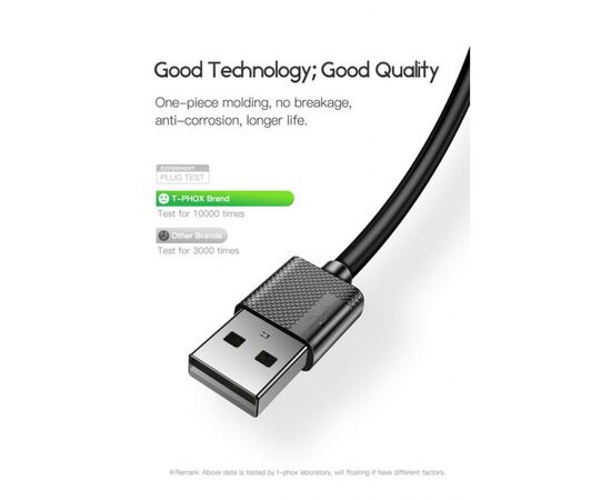 Дата кабель USB 2.0 AM to Lightning 1.2m Nets T-L801 Black T-Phox (T-L801 black), изображение 4 Дата кабель USB 2.0 AM to Lightning 1.2m Nets T-L801 Black T-Phox (T-L801 black), изображение 4