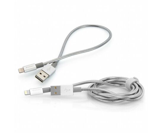 Дата кабель USB 2.0 AM to Lightning 1.0m + 0.3m silver Verbatim (48873)