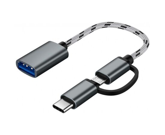 Дата кабель OTG USB 2.0 AF to Micro 5P + Type-C grey XoKo (AC-150-SPGR)