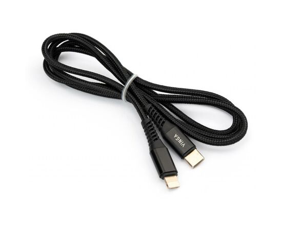 Дата кабель USB Type-C to Lightning 1.0m 3A 22W nylon braided black Vinga (VCPTCL3ANBK), изображение 2 Дата кабель USB Type-C to Lightning 1.0m 3A 22W nylon braided black Vinga (VCPTCL3ANBK), изображение 2