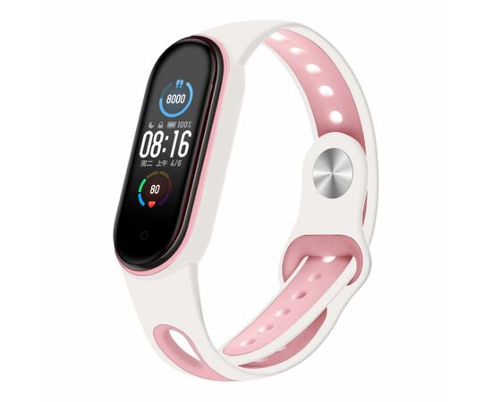 Ремешок для фитнес браслета BeCover Sport Style для Xiaomi Mi Smart Band 5 White-Pink (705174)