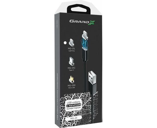 Дата кабель USB 2.0 AM to Lightning Magnet Grand-X (MG-01L), зображення 6 Дата кабель USB 2.0 AM to Lightning Magnet Grand-X (MG-01L), зображення 6