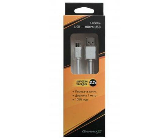 Дата кабель USB 2.0 AM to Micro 5P 1.5m white Grand-X (PM015W), изображение 5