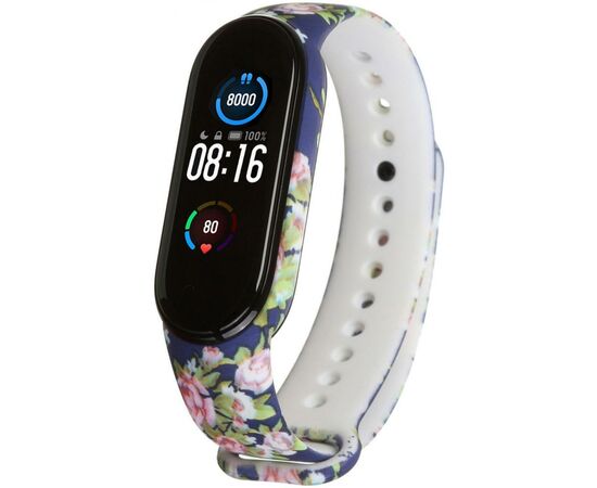 Ремешок для фитнес браслета Armorstandart для Xiaomi Mi Band 5 Blue With Flowers (ARM57015), изображение 2 Ремешок для фитнес браслета Armorstandart для Xiaomi Mi Band 5 Blue With Flowers (ARM57015), изображение 2