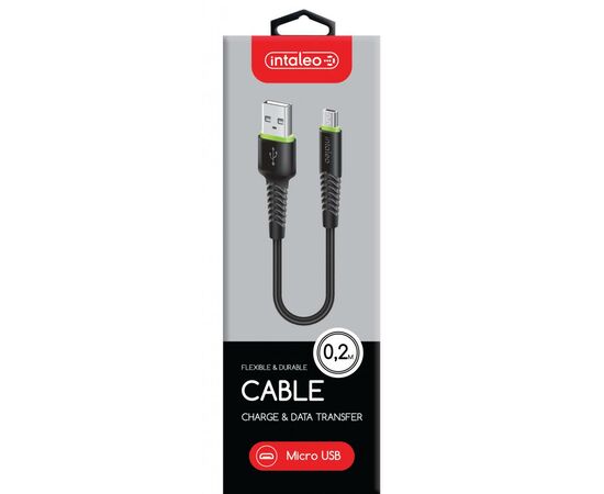 Дата кабель USB 2.0 AM to Micro 5P 0.2m CBFLEXM0 black Intaleo (1283126487422), зображення 2 Дата кабель USB 2.0 AM to Micro 5P 0.2m CBFLEXM0 black Intaleo (1283126487422), зображення 2