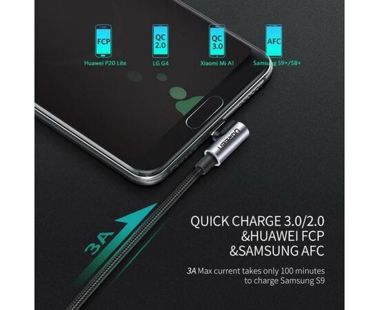 Дата кабель USB 2.0 AM to Type-C 1.0m US284 Angled Alum. Braid Black Ugreen (50941), изображение 3 Дата кабель USB 2.0 AM to Type-C 1.0m US284 Angled Alum. Braid Black Ugreen (50941), изображение 3