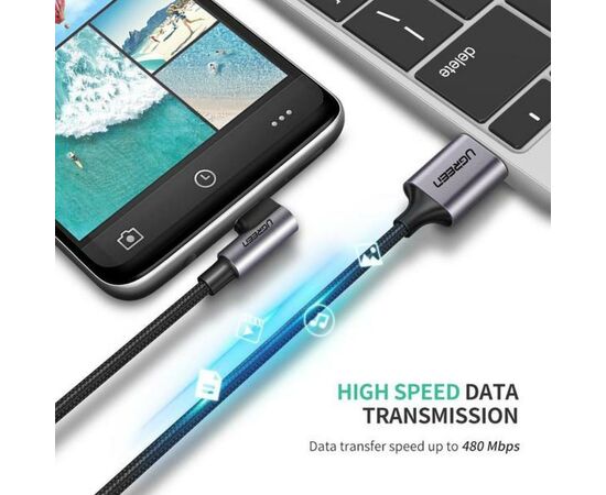 Дата кабель USB 2.0 AM to Type-C 1.0m US284 Angled Alum. Braid Black Ugreen (50941), изображение 4 Дата кабель USB 2.0 AM to Type-C 1.0m US284 Angled Alum. Braid Black Ugreen (50941), изображение 4