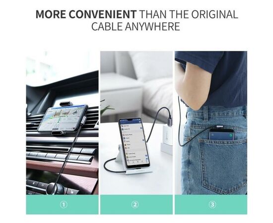 Дата кабель USB 2.0 AM to Type-C 1.0m US284 Angled Alum. Braid Black Ugreen (50941), изображение 7 Дата кабель USB 2.0 AM to Type-C 1.0m US284 Angled Alum. Braid Black Ugreen (50941), изображение 7