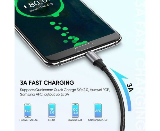 Дата кабель USB 2.0 AM to Type-C 2.0m US288 Aluminum Braid Black Ugreen (60128), изображение 2 Дата кабель USB 2.0 AM to Type-C 2.0m US288 Aluminum Braid Black Ugreen (60128), изображение 2