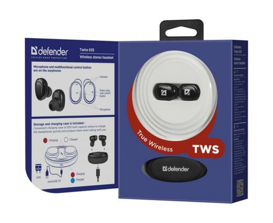 Наушники Defender Twins 635 TWS Bluetooth Black (63635), изображение 5 Наушники Defender Twins 635 TWS Bluetooth Black (63635), изображение 5
