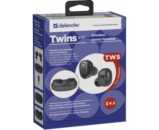 Наушники Defender Twins 635 TWS Bluetooth Black (63635), изображение 6 Наушники Defender Twins 635 TWS Bluetooth Black (63635), изображение 6