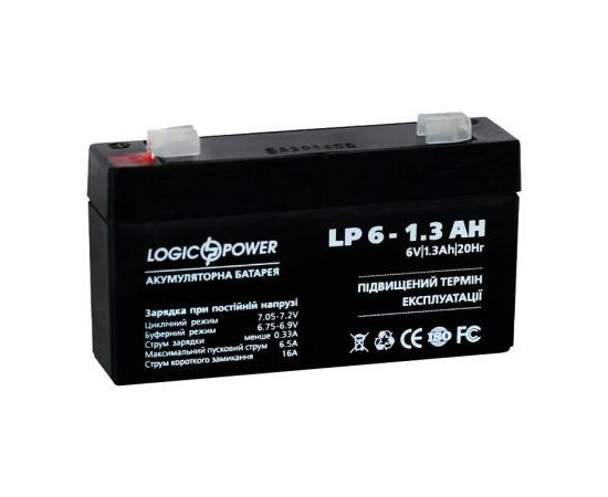 Батарея к ИБП LogicPower LPM 6В 1.3 Ач (4157), изображение 2 Батарея к ИБП LogicPower LPM 6В 1.3 Ач (4157), изображение 2