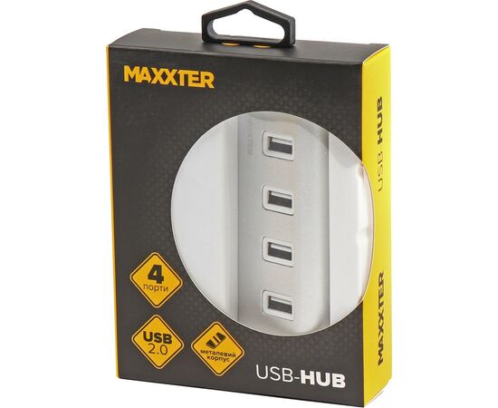 Концентратор Maxxter USB 2.0 Type-A 4 ports silver (HU2A-4P-01), изображение 4 Концентратор Maxxter USB 2.0 Type-A 4 ports silver (HU2A-4P-01), изображение 4