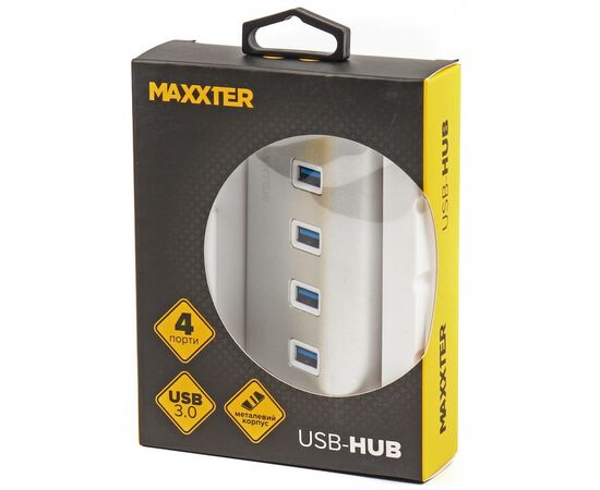 Концентратор Maxxter USB 3.0 Type-A 4 ports silver (HU3A-4P-01), изображение 4 Концентратор Maxxter USB 3.0 Type-A 4 ports silver (HU3A-4P-01), изображение 4
