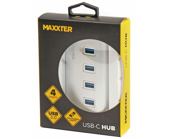 Концентратор Maxxter USB 3.0 Type-C 4 ports silver (HU3С-4P-01), изображение 4 Концентратор Maxxter USB 3.0 Type-C 4 ports silver (HU3С-4P-01), изображение 4